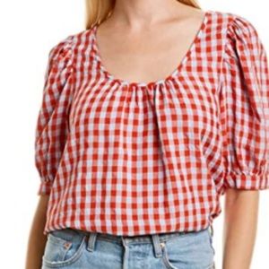 J. Crew Red and White Checkered Blouse